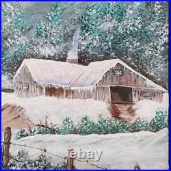 Painting Winter Landscape Farmhouse Barn Original Art Signed Noel Framed 17x21