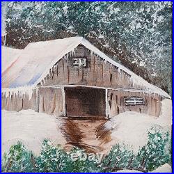 Painting Winter Landscape Farmhouse Barn Original Art Signed Noel Framed 17x21