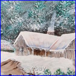 Painting Winter Landscape Farmhouse Barn Original Art Signed Noel Framed 17x21