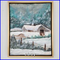 Painting Winter Landscape Farmhouse Barn Original Art Signed Noel Framed 17x21
