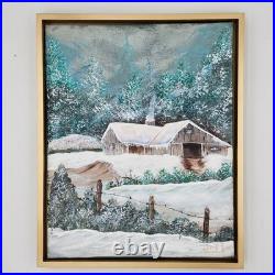 Painting Winter Landscape Farmhouse Barn Original Art Signed Noel Framed 17x21