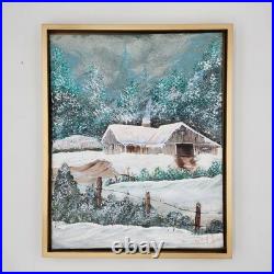 Painting Winter Landscape Farmhouse Barn Original Art Signed Noel Framed 17x21
