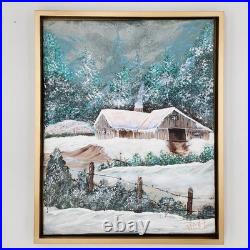 Painting Winter Landscape Farmhouse Barn Original Art Signed Noel Framed 17x21
