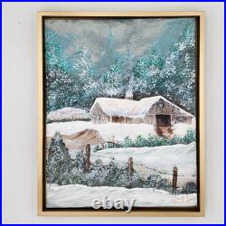 Painting Winter Landscape Farmhouse Barn Original Art Signed Noel Framed 17x21
