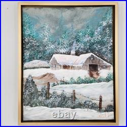 Painting Winter Landscape Farmhouse Barn Original Art Signed Noel Framed 17x21