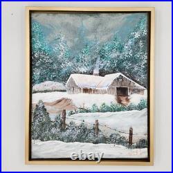 Painting Winter Landscape Farmhouse Barn Original Art Signed Noel Framed 17x21