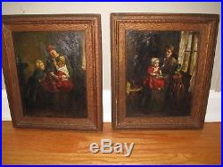 Pair of ORIGINAL ANTIQUE DUTCH OIL PAINTINGS on CANVAS w Matched Frames