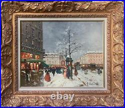 Paris Street Scene by Listed Henri Alexis Schaeffer oil like Cortes Laloue 20X16