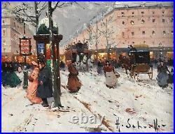 Paris Street Scene by Listed Henri Alexis Schaeffer oil like Cortes Laloue 20X16
