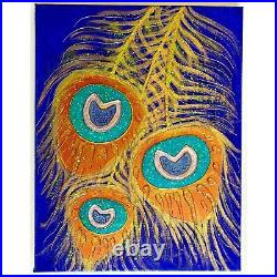 Peacock Sparkle Original Art Mixed Media Artwork Glitter Painting Canvas 11x14in