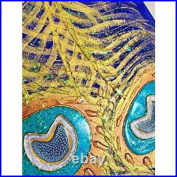 Peacock Sparkle Original Art Mixed Media Artwork Glitter Painting Canvas 11x14in