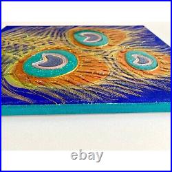 Peacock Sparkle Original Art Mixed Media Artwork Glitter Painting Canvas 11x14in