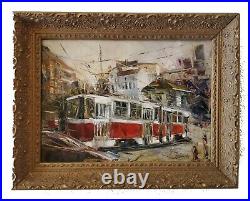 Petar Ulemek (2010) Original Oil Painting Canvas Tram Streetcar Belgrade Serbia