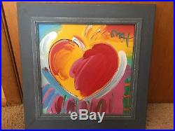 Peter Max-Heart- Original Acrylic Painting On Canvas-12 X 12- Art framed