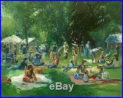 Picnic in the Park Original Large Oil Painting on Canvas by Dusan Trees Nature