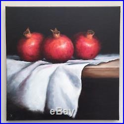Pomegranates on cloth, J Palmer original oil painting on canvas