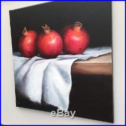 Pomegranates on cloth, J Palmer original oil painting on canvas