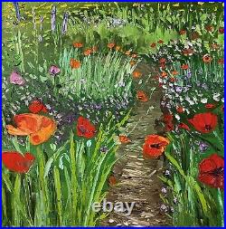 Poppies Flower Garden Impasto Texture Original 12x12 Contemporary Painting Art