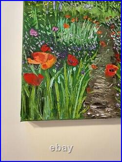 Poppies Flower Garden Impasto Texture Original 12x12 Contemporary Painting Art