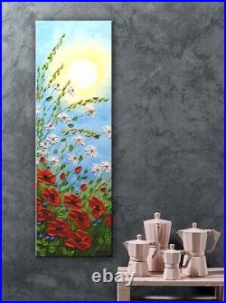 Poppy and Daise Painting Handmade Floral Art on Canvas Wildflower Feild Painting