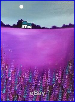 Purple field original textured acrylic painting on canvas J Palmer Art landscape
