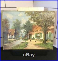 Puschaik Antique Original Oil On Canvas Dutch Landscape Painting 16x12 /Listed