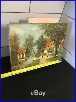 Puschaik Antique Original Oil On Canvas Dutch Landscape Painting 16x12 /Listed
