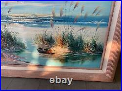 R. Thompson Vintage Original Art Painting Oil On Canvas Seascape Signed 41X29
