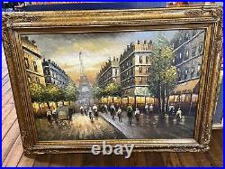 R. Young Oil On Canvas Original Painting Vintage Paris Street Scene Antique Gold