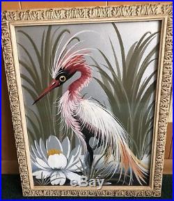 RARE & EXCEPTIONAL Art Deco Original Oil On Canvas Framed Water Bird Painting