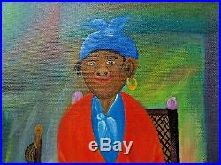 RARE Original Jean Claude Cadet Naive Haitian Art painting on canvas signed