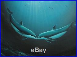 ROBERT WYLAND Original Oil Painting on Canvas 30x36 Signed 1997 Dolphins