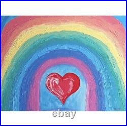 Rainbow Heart Painting Abstraction Acrylic Paintings on Canvas ORIGINAL Artwork