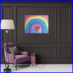 Rainbow Heart Painting Abstraction Acrylic Paintings on Canvas ORIGINAL Artwork
