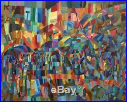Rainy City Original Large Oil Abstract Cubism Painting on Canvas by Dusan