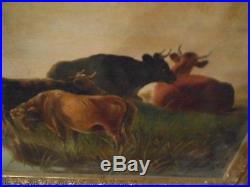 Rare Antique T Wade Original Oil Painting On Canvas Antique Frame Cows Landscape