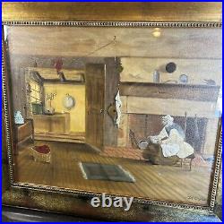 Rare Signed'Di Carlo' Oil On Board Original Painting Dutch Woman Cottage Scene