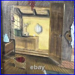 Rare Signed'Di Carlo' Oil On Board Original Painting Dutch Woman Cottage Scene