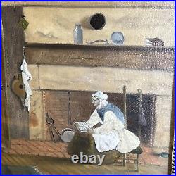 Rare Signed'Di Carlo' Oil On Board Original Painting Dutch Woman Cottage Scene