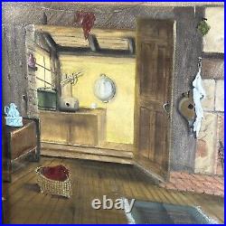 Rare Signed'Di Carlo' Oil On Board Original Painting Dutch Woman Cottage Scene