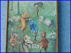 Rare Vintage P. M Van Zwoll Goblin Devil Fairy Tale Oil Painting 1930's Dr Seuss