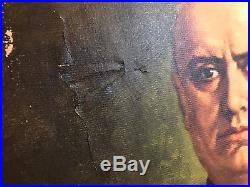 Rare original signed 1930s oil on canvas painting of Benito Mussolini 12.7x18.2