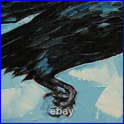 Raven Oil Painting Original on Canvas Crow In Flight Painting Black Bird Art