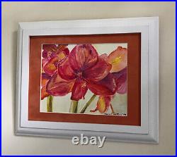 Red Amaryllis, 14x11, Original Oil Painting, Framed, Flowers, Red, Flowers