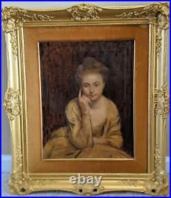 Red Haired Woman Portrait in Gold, Oil Painting on Canvas in Gold Gesso Frame