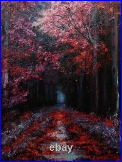 Red park, original acrylic hand painted art on a canvas 15,7×19,6 inches