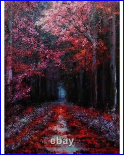 Red park, original acrylic hand painted art on a canvas 15,7×19,6 inches