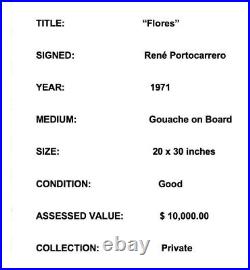 Rene Portocarrero FLORES Gouche on Board dated 1971 Certificate