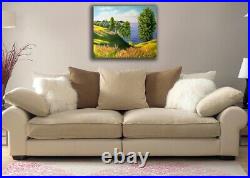 River Landscape Oil Painting Riverside Original Art On Canvas Thees By Water