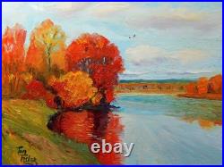River peaceful colorful realistic Impressionism oil Painting landscape TomFisher